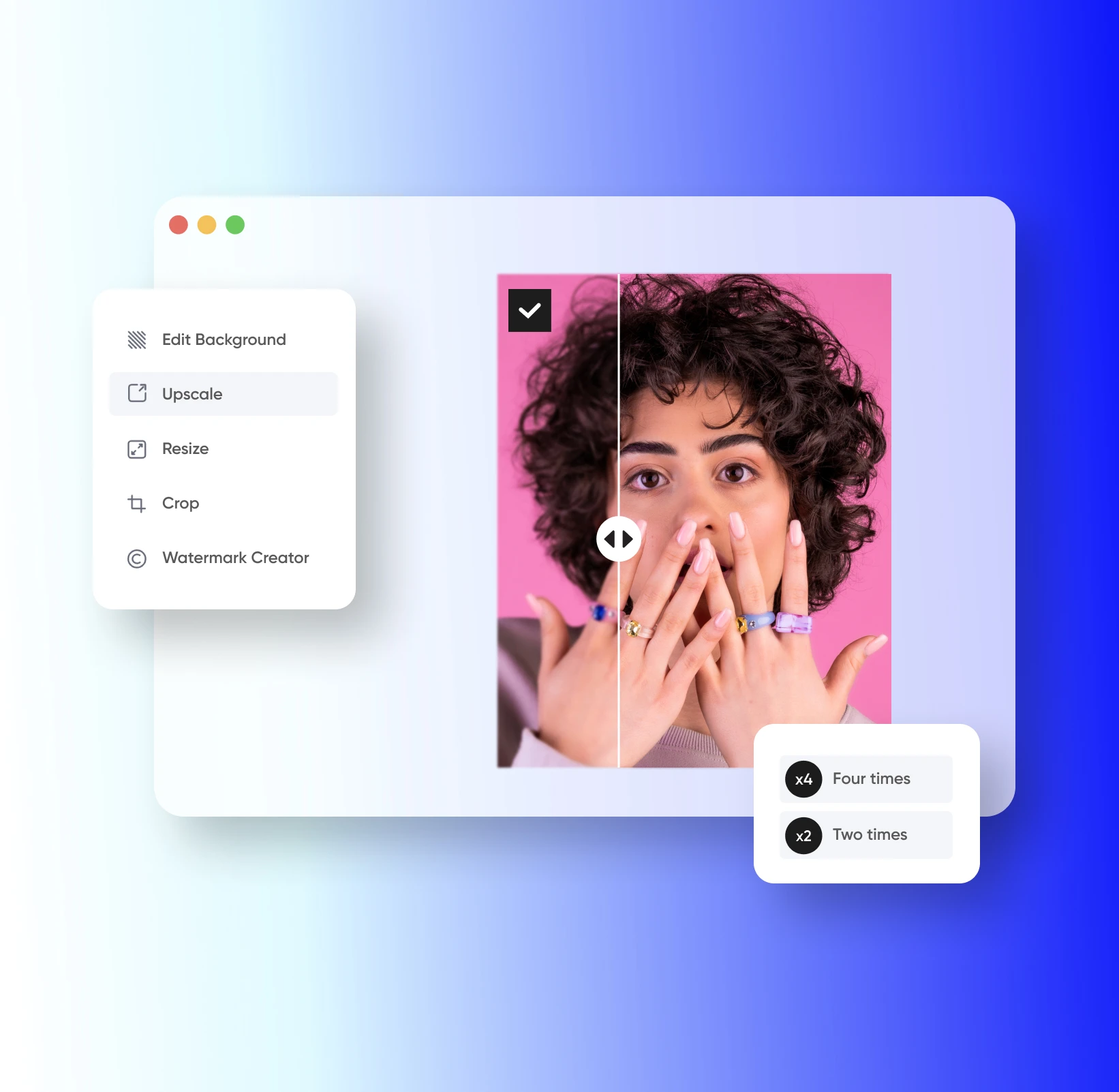 Image upscale tool on Picsart photo editor